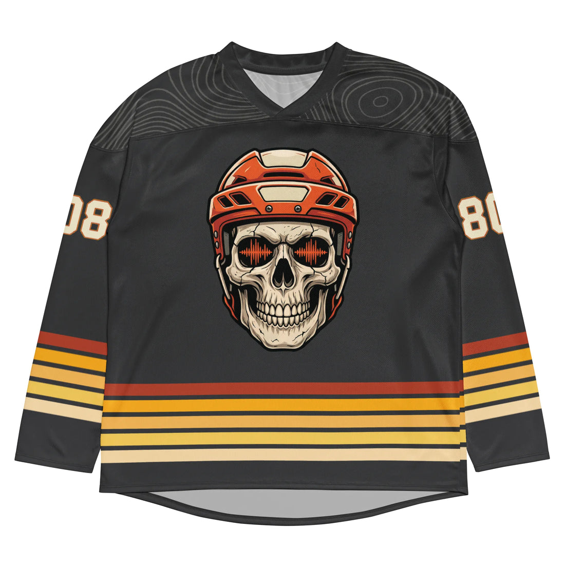 Female model wearing an oversized Basshead Rave Hockey Jersey with sunglasses for a festival look