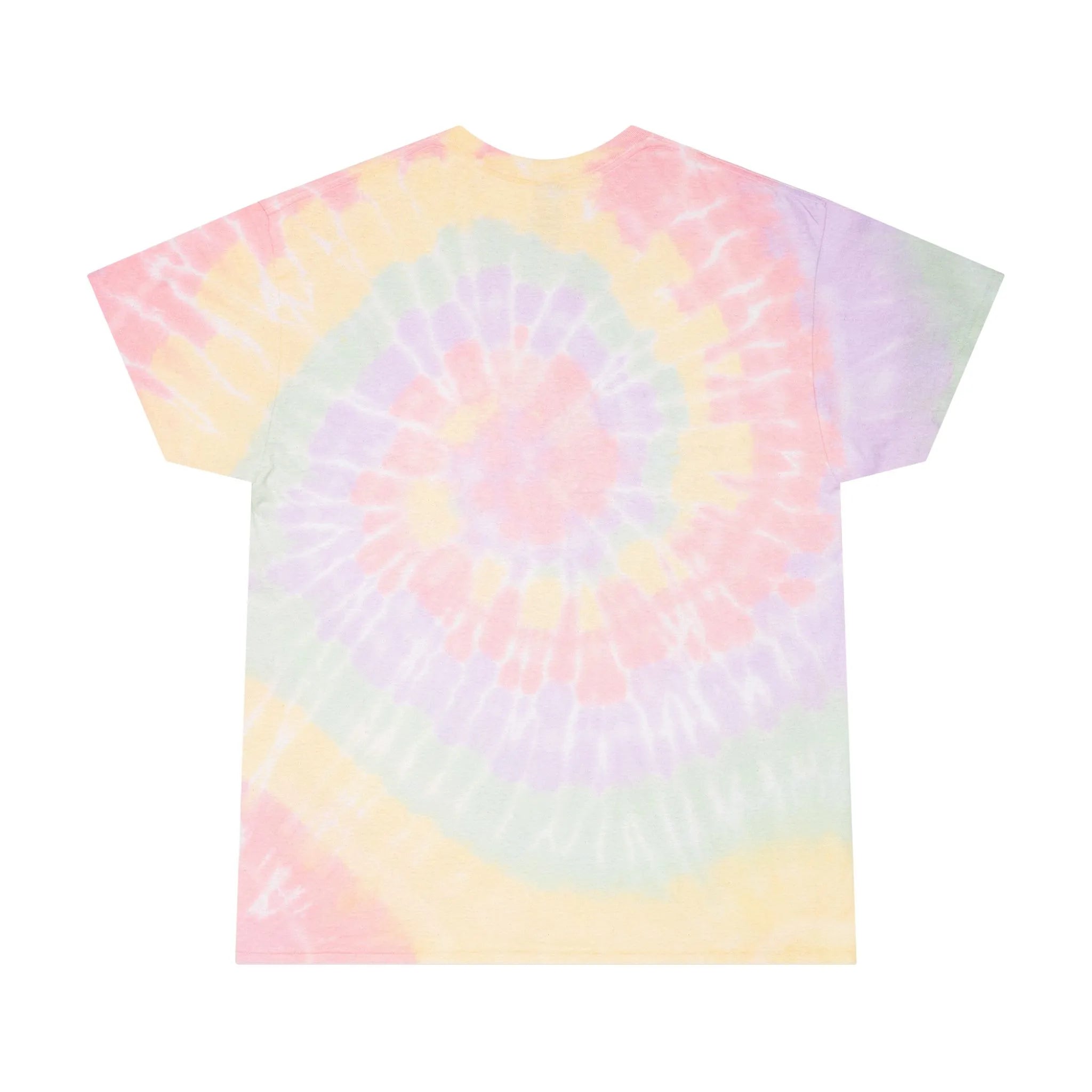 Back view of the cotton pastel tie-dye T Shirt Rave showing a classic spiral pattern for festival outfits