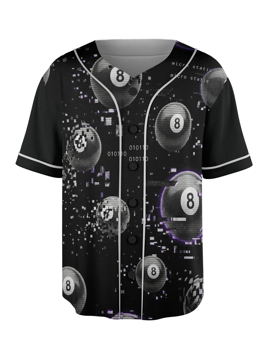 A male model wearing the Trippy 8-Ball Rave Baseball Jersey Breathable Mesh EDM Outfit, styled with iridescent sunglasses and colorful kandi jewelry for a complete festival look.
